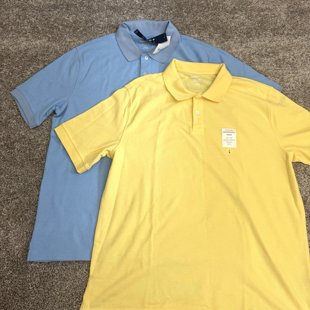 NWT Lot 2 Saddlebred‎ Blue / Yellow Comfort Flex Golf Polo Shirts Men's Size L